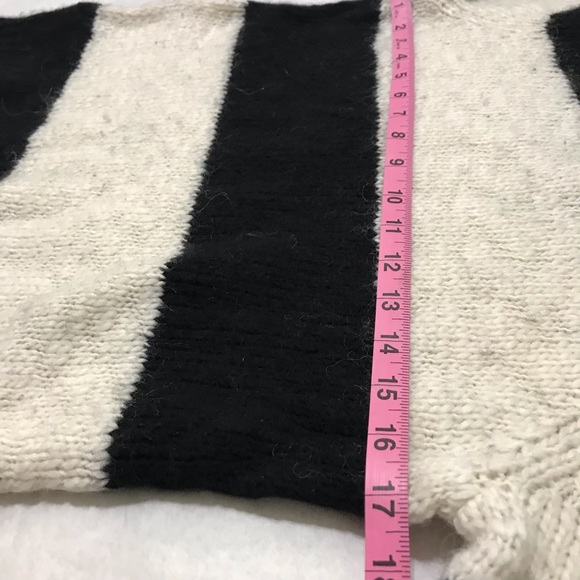 Loft Black Cream Stripe Crew Neck Cotton Wool Knit Blend Sweater Size S/M - Picture 9 of 11